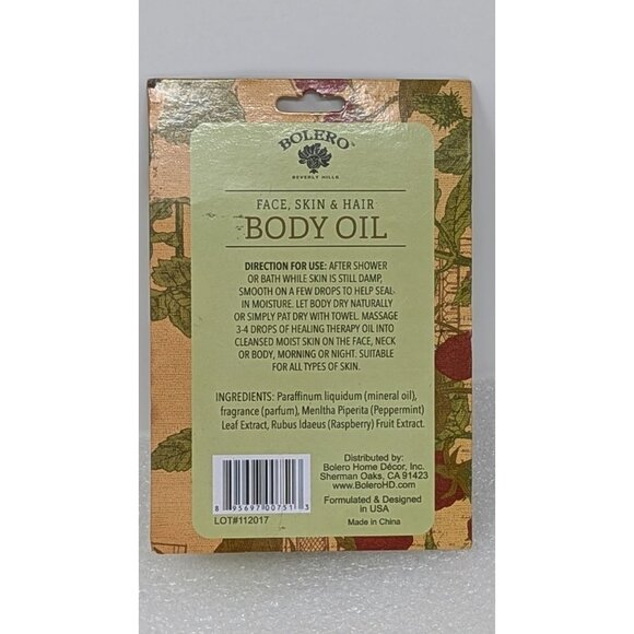 Bolero Moroccan Mint & Raspberry Face Skin & Hair Body Oil 1 Fl Oz - Picture 2 of 2